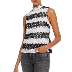 Aqua Two-tone Lace Mock-neck Top, Large